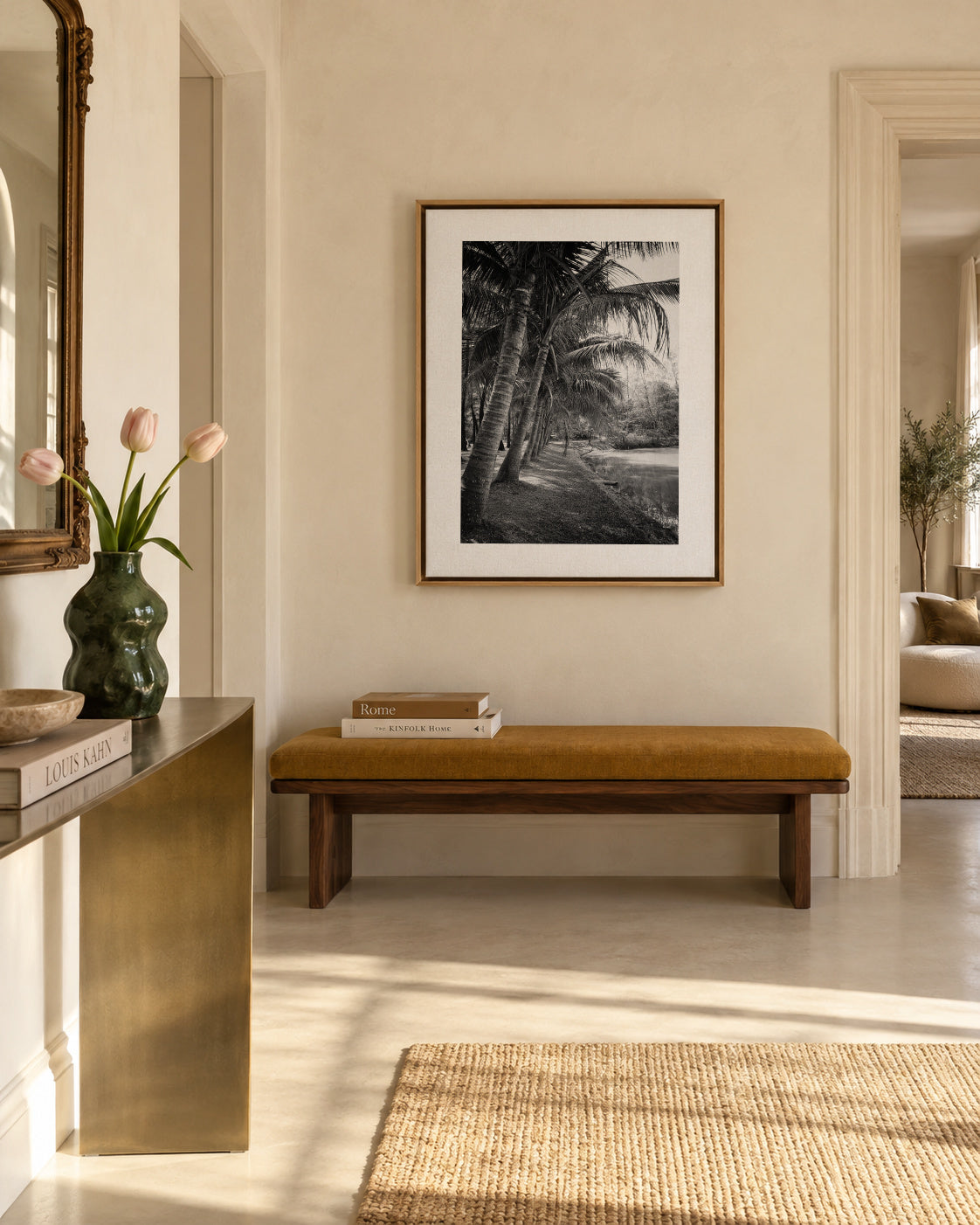 Coastal palm trees - Framed canvas in an interior