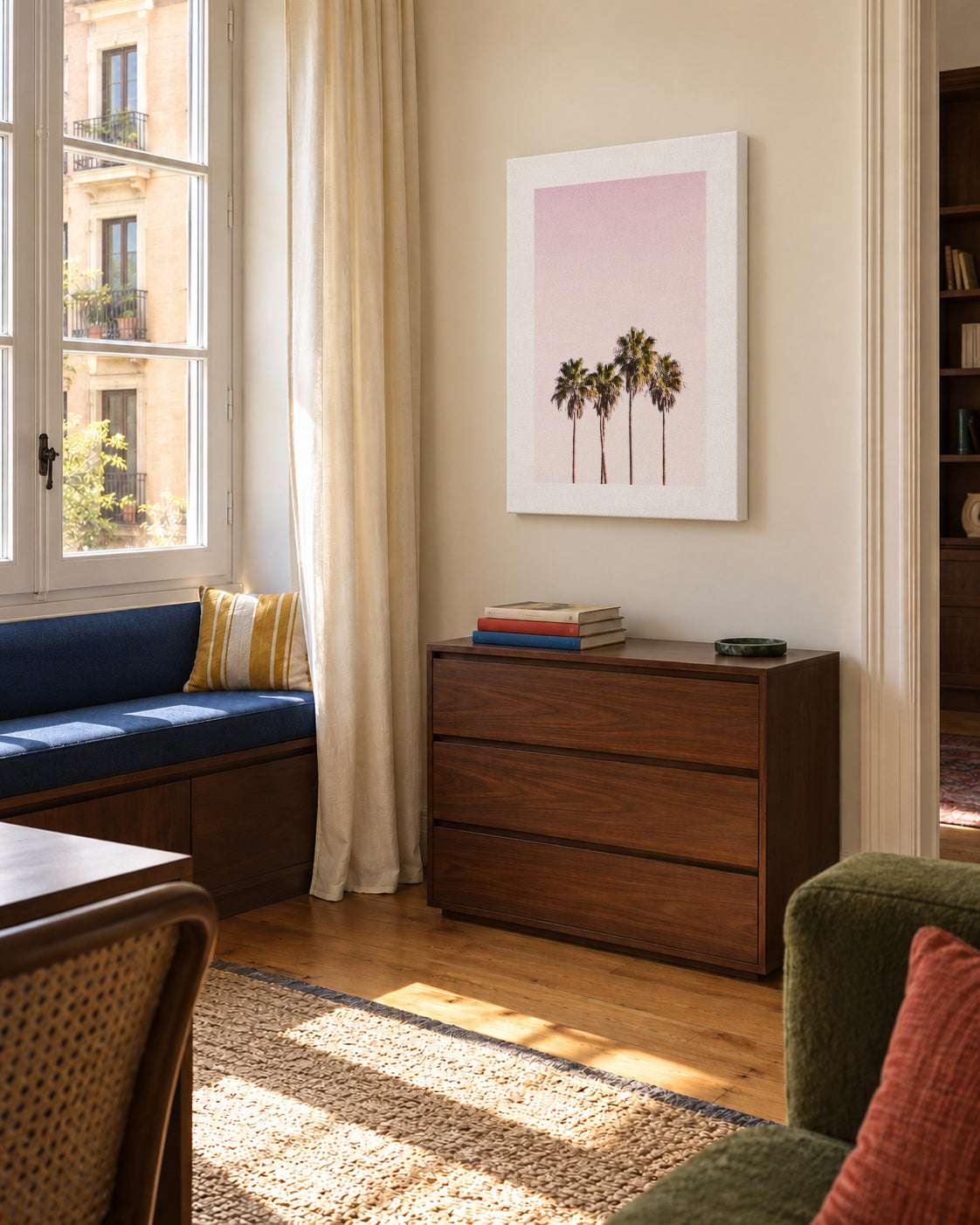 Palm trees and sky - Unframed canvas in an interior