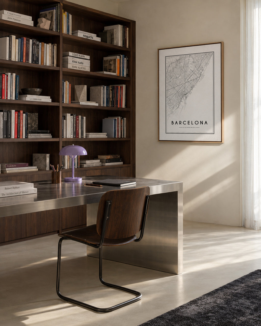 Barcelona map - Framed canvas in an interior