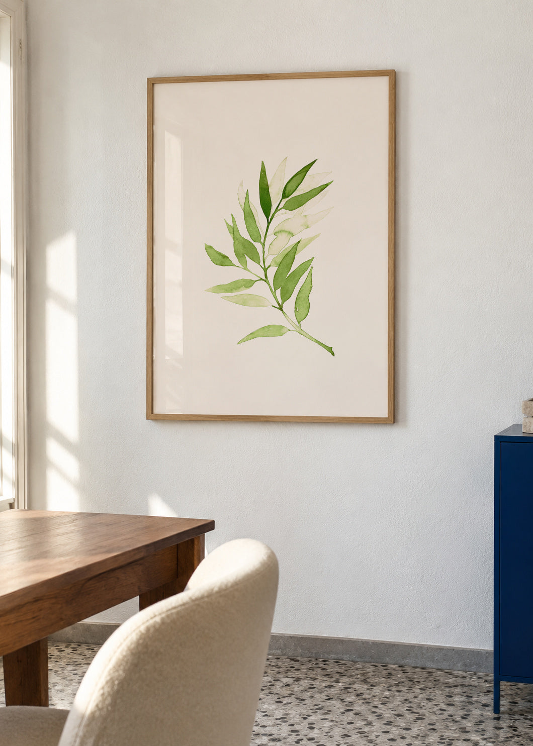 Olive Green Branch - Framed poster in an interior