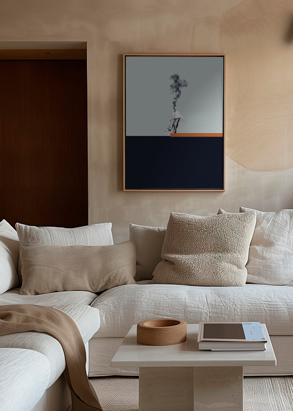 Minimalistische poster met rokende figuur
