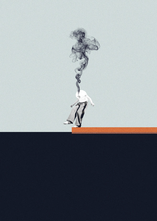 Minimalistische poster met rokende figuur
