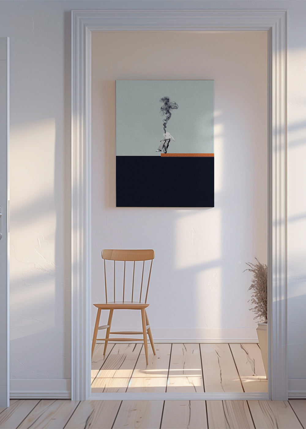 Minimalistische poster met rokende figuur
