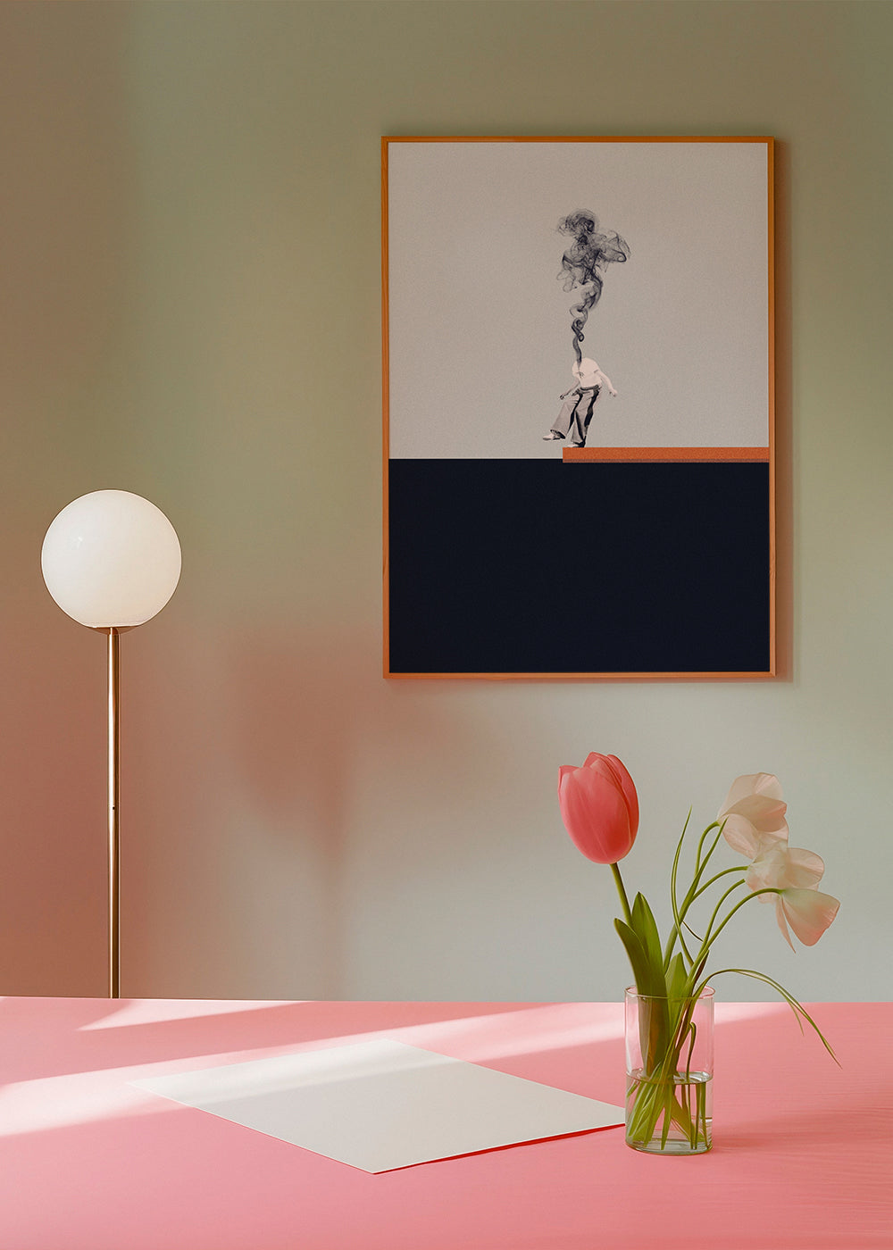 Minimalistische poster met rokende figuur