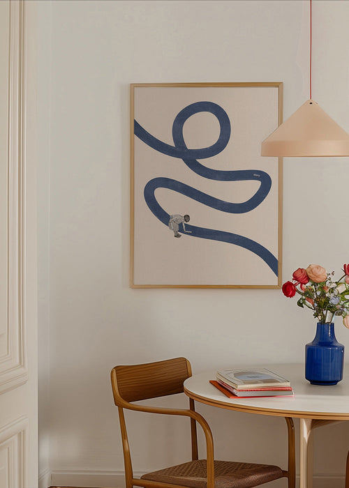 Illustratie van kind met blauw lint