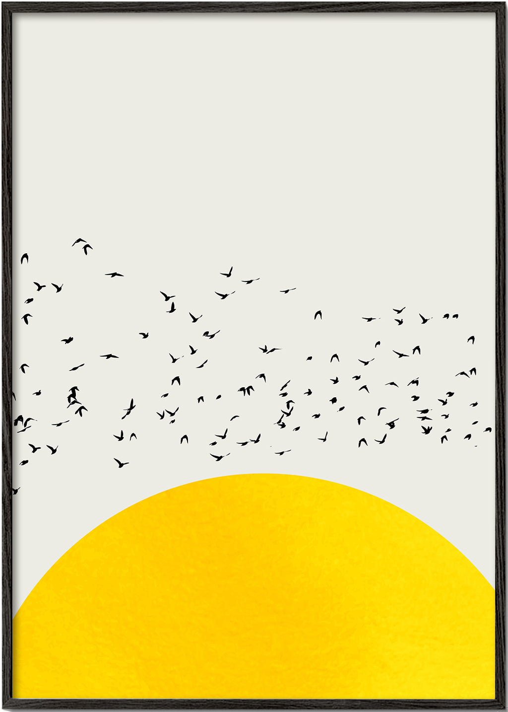 Illustratie van een zwerm boven de minimalistische zon
