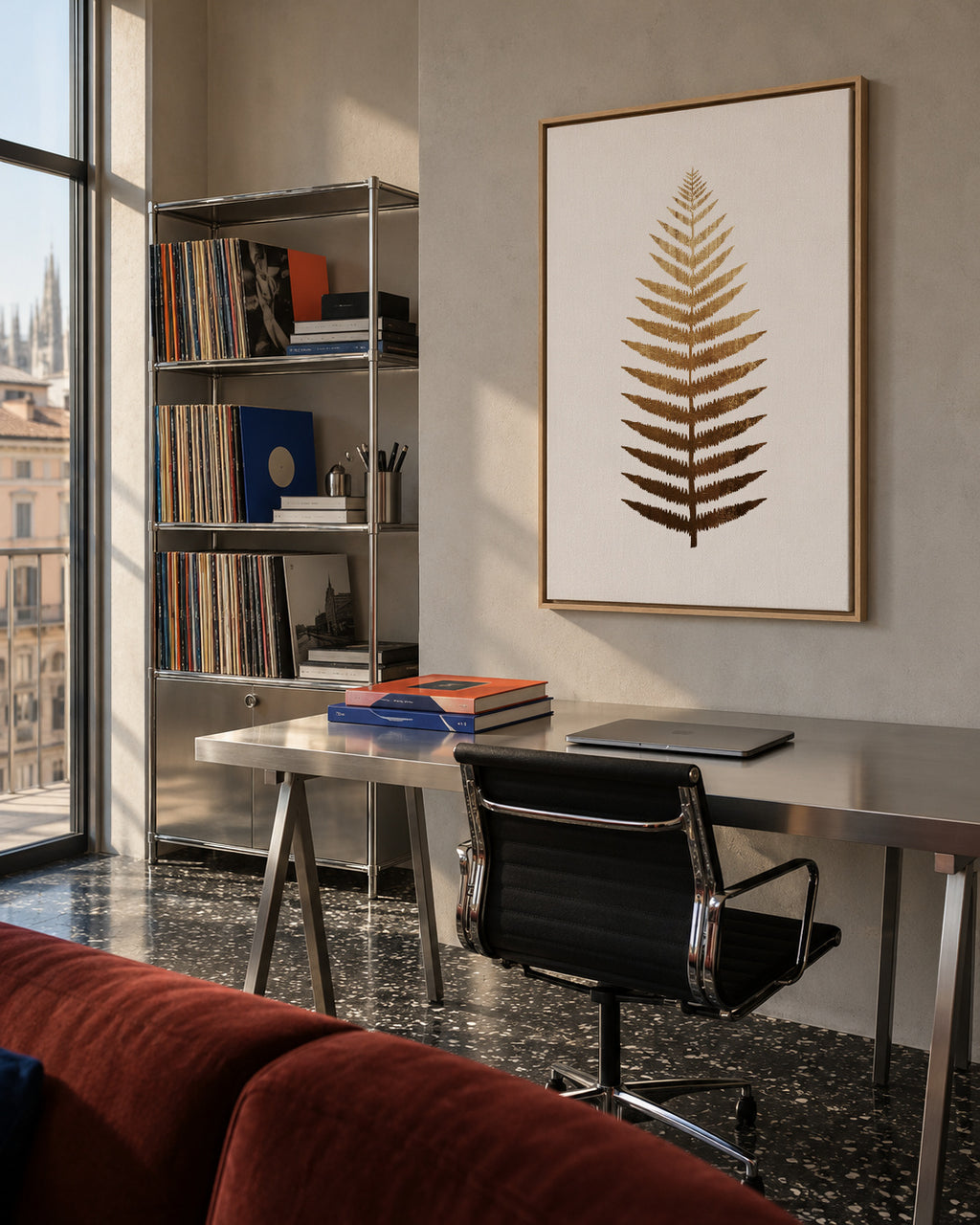 Golden leaf - Framed canvas in an interior