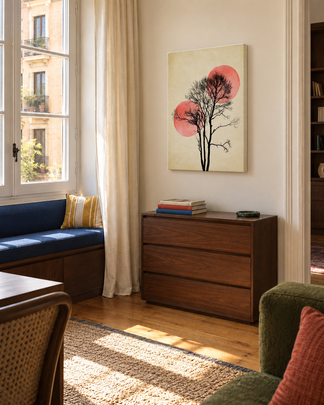 Sun and moon hiding - Unframed canvas in an interior