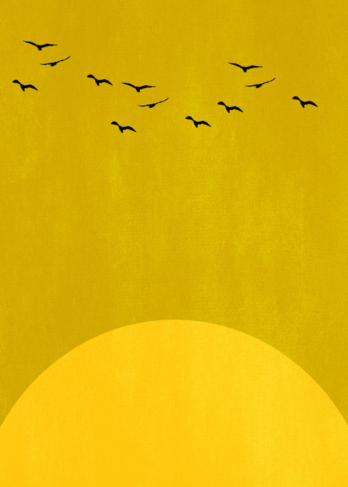 Minimalistische zonlandschap met vogels