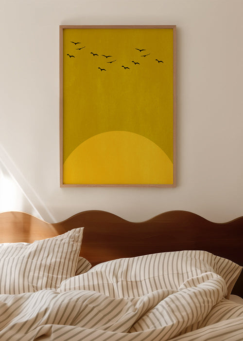 Minimalistische zonlandschap met vogels