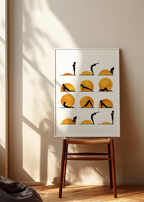 Rustgevend yoga ontwerp met zon-silhouetten