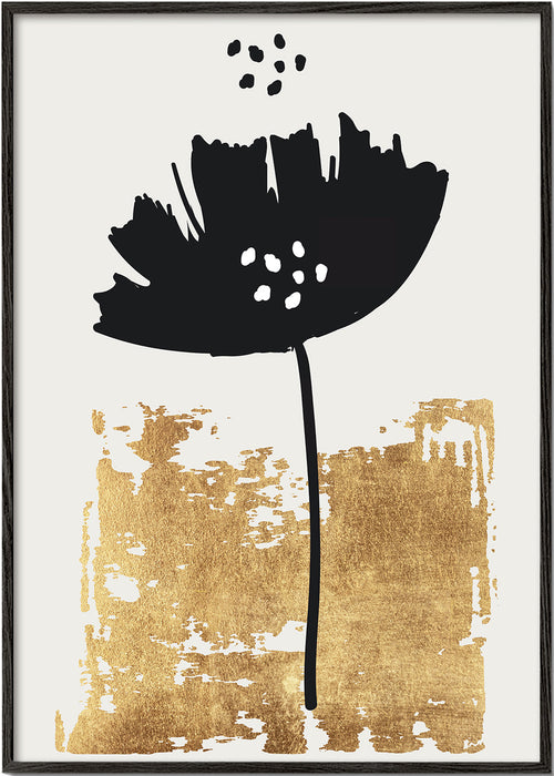 Botanische print: zwarte klaproos met gouden textuur