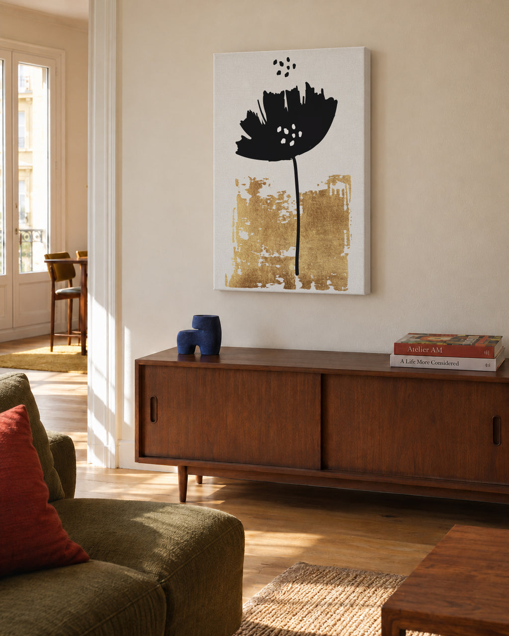 Black Poppy - Unframed canvas in an interior