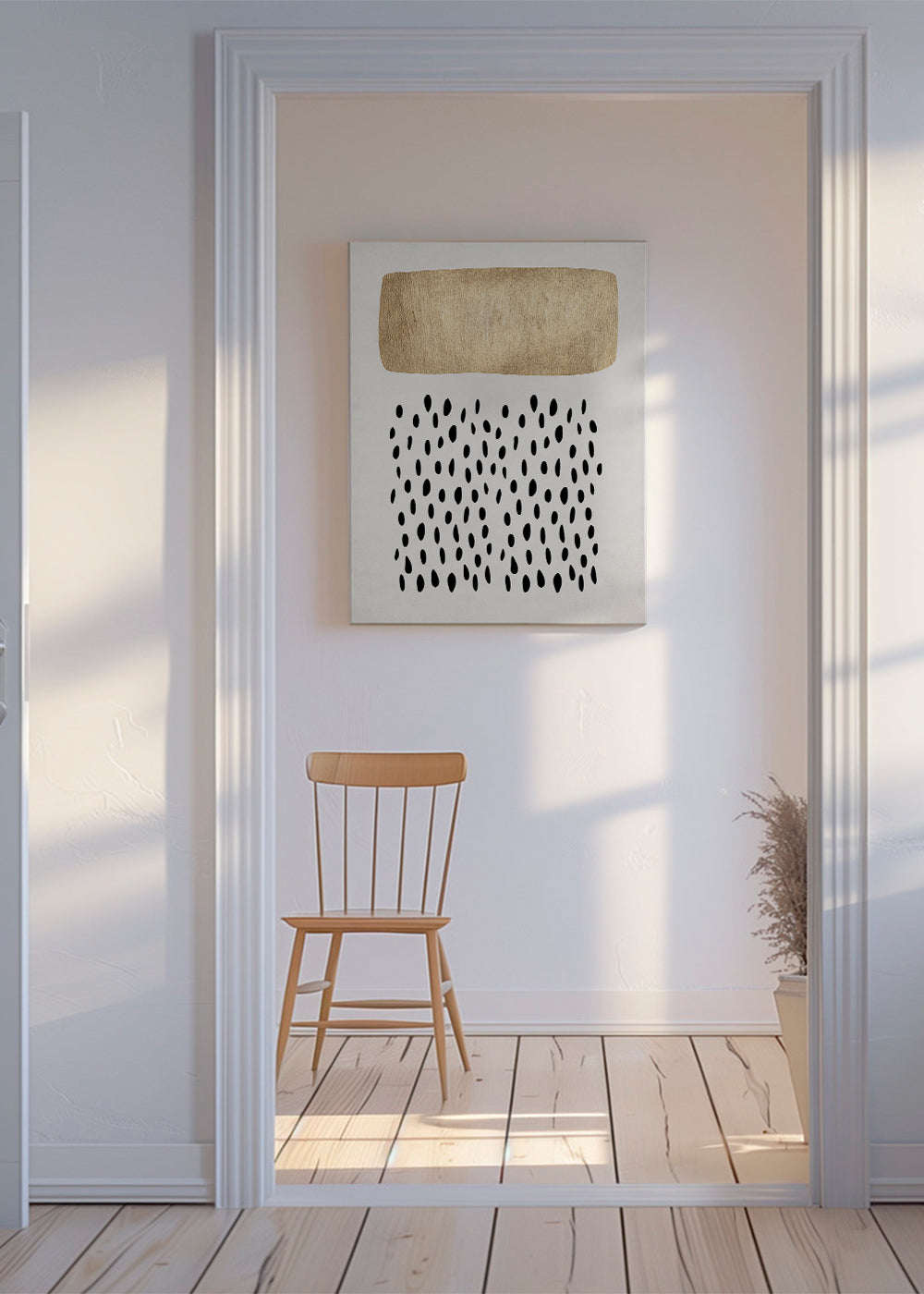 Minimalistisch ontwerp met gouden blok en zwarte motieven