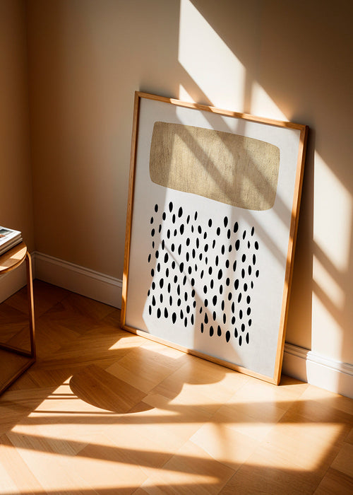 Minimalistisch ontwerp met gouden blok en zwarte motieven
