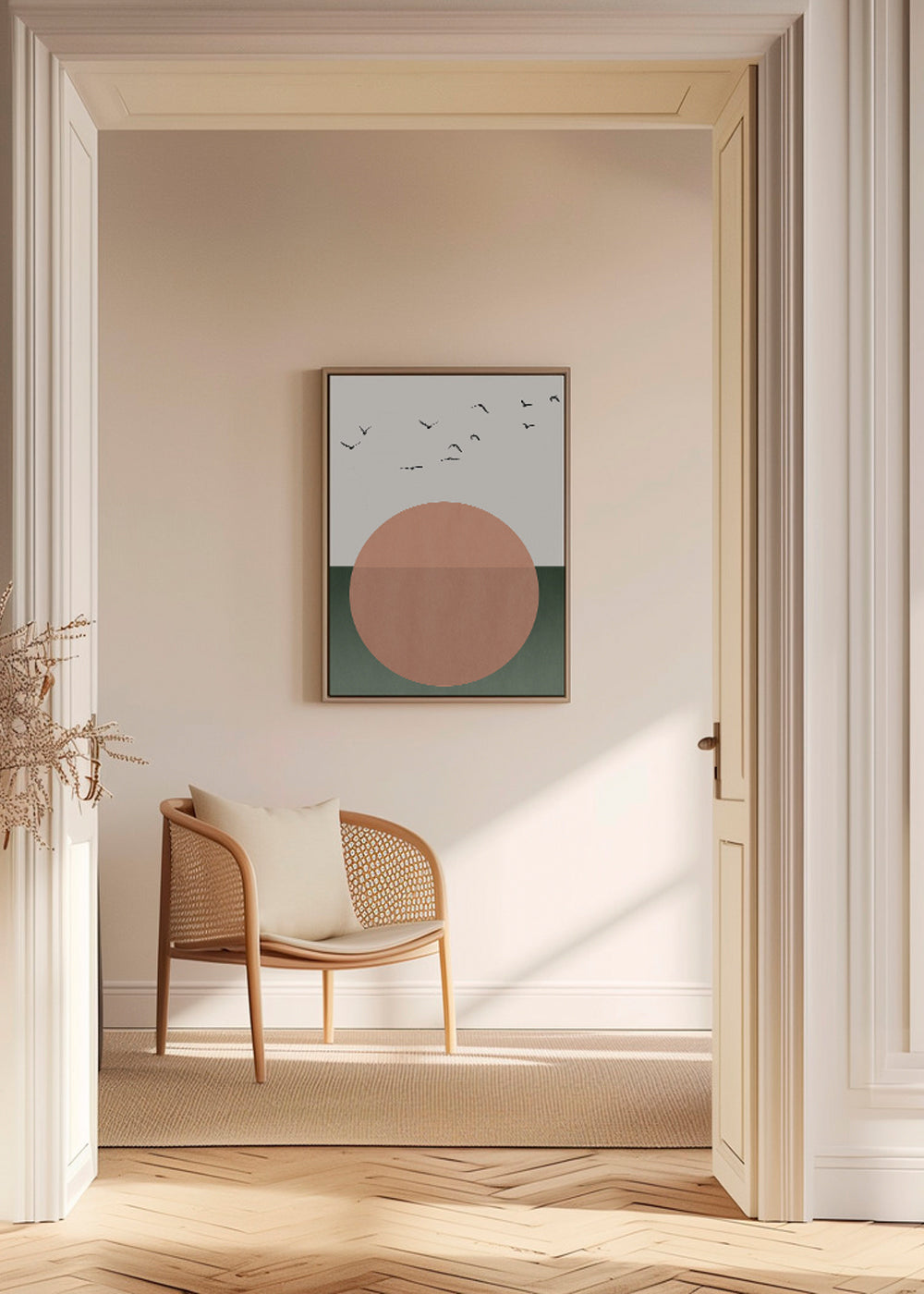 Abstracte poster koraal cirkel met vogels