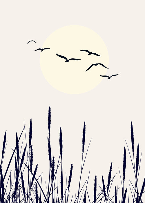 Botanische poster met riet en zonsopgang