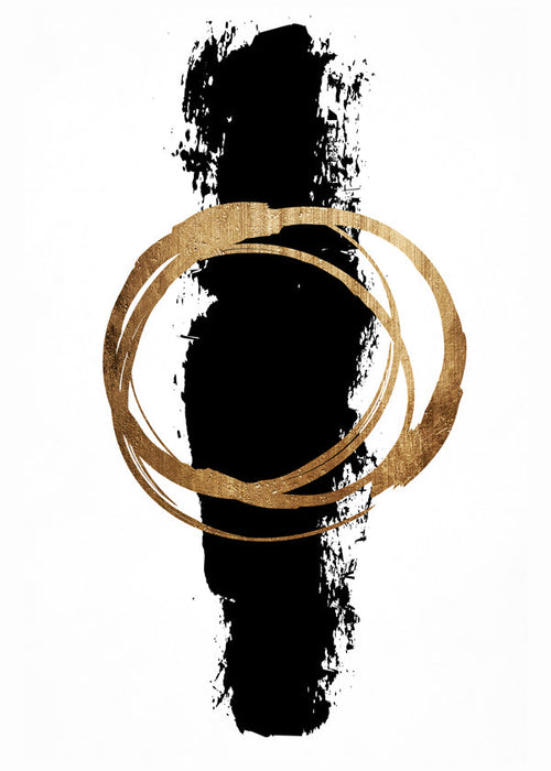 Geometrische poster: gouden cirkel met verticale streep