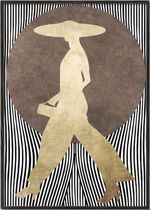 Mode-illustratie met gouden silhouet en grafische achtergrond