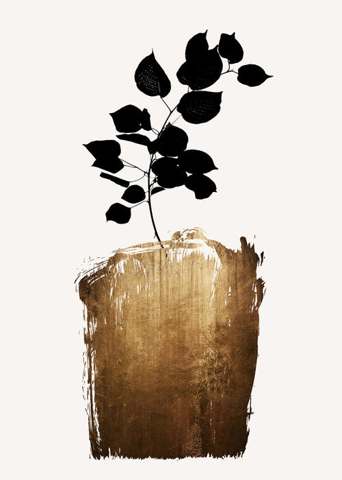 Botanische poster met zwart blad en gouden streek