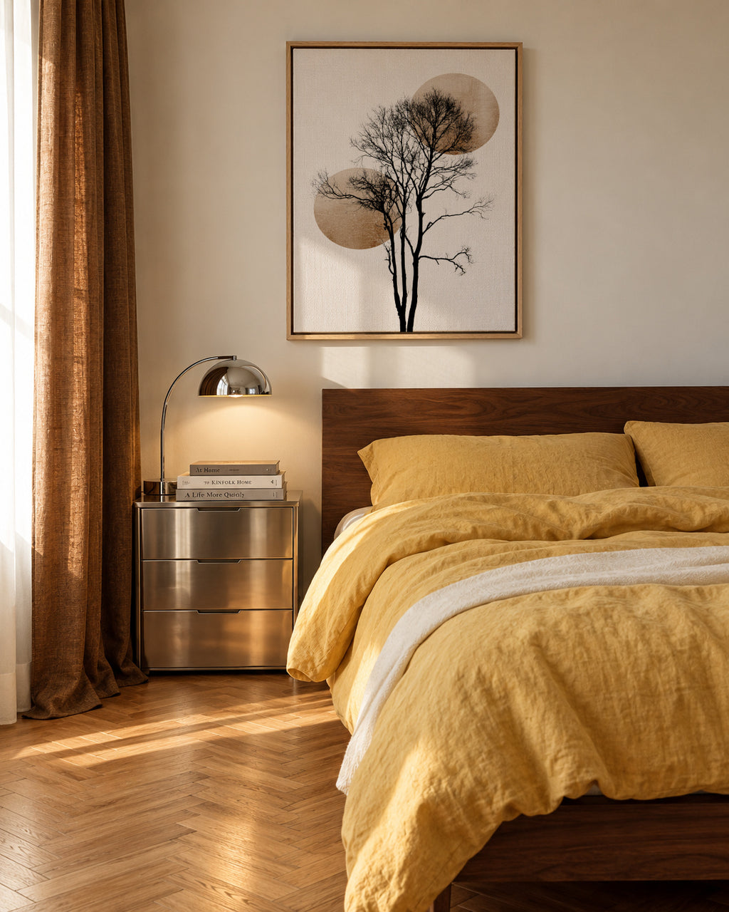 Sun and moon hiding - gold - Framed canvas in an interior