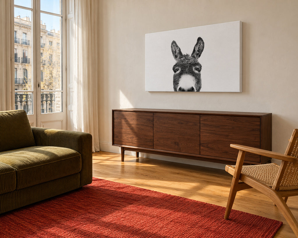 Hey donkey BW - Unframed canvas in an interior