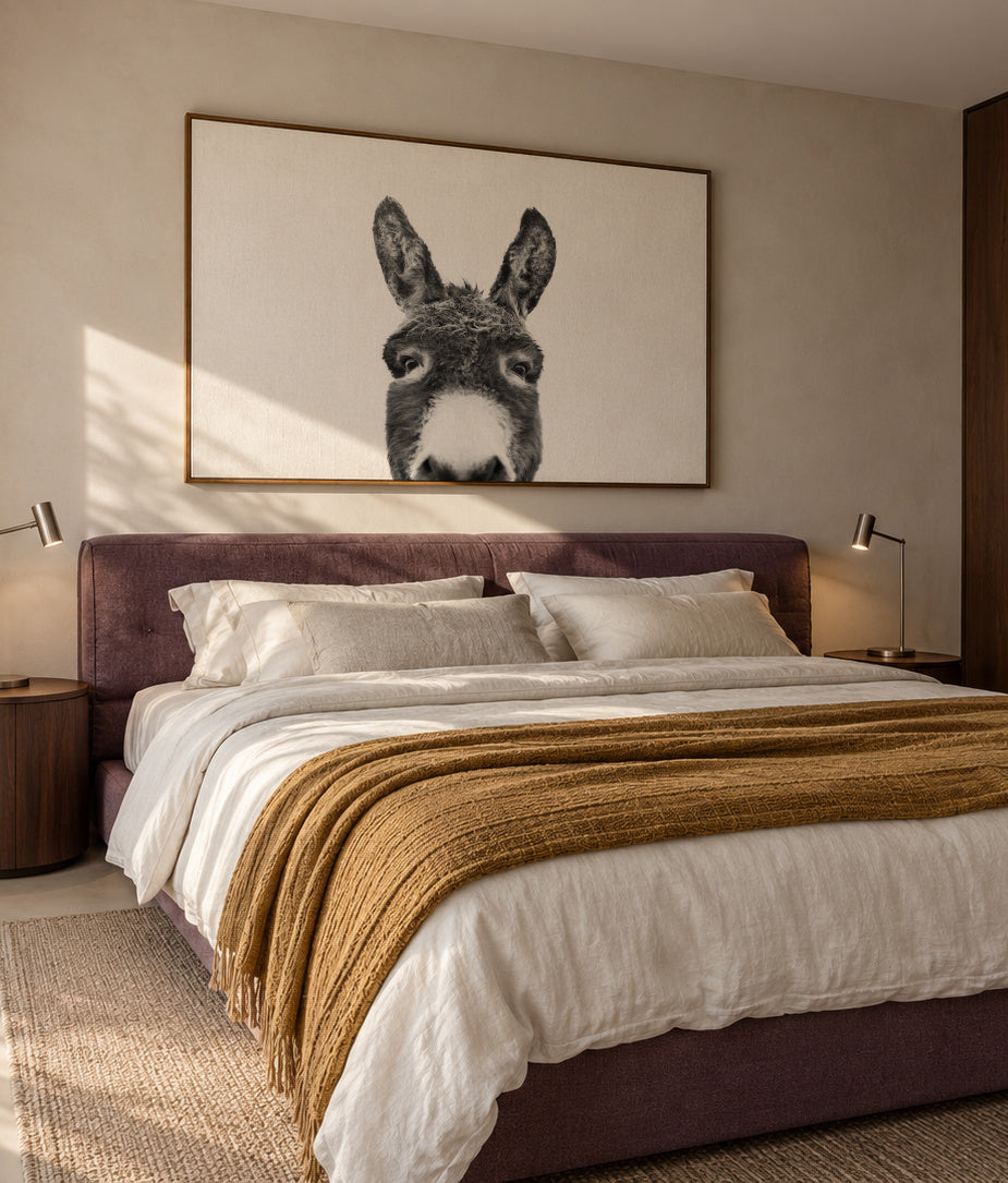 Hey donkey BW - Framed canvas in an interior