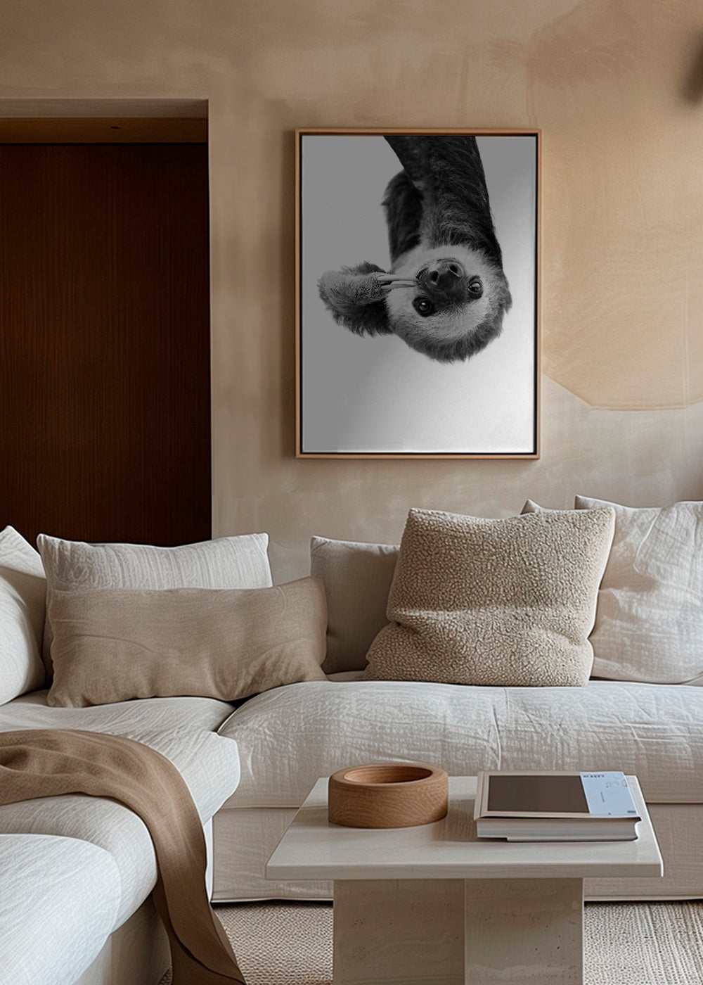 Luiaardportret in zwart-wit