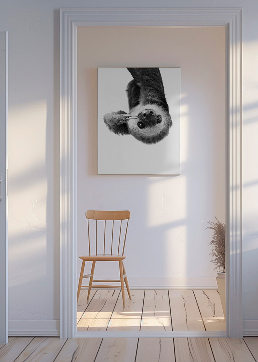 Luiaardportret in zwart-wit