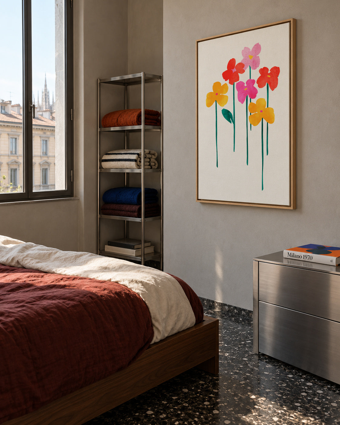 Little Happy Flowers - Framed canvas in an interior