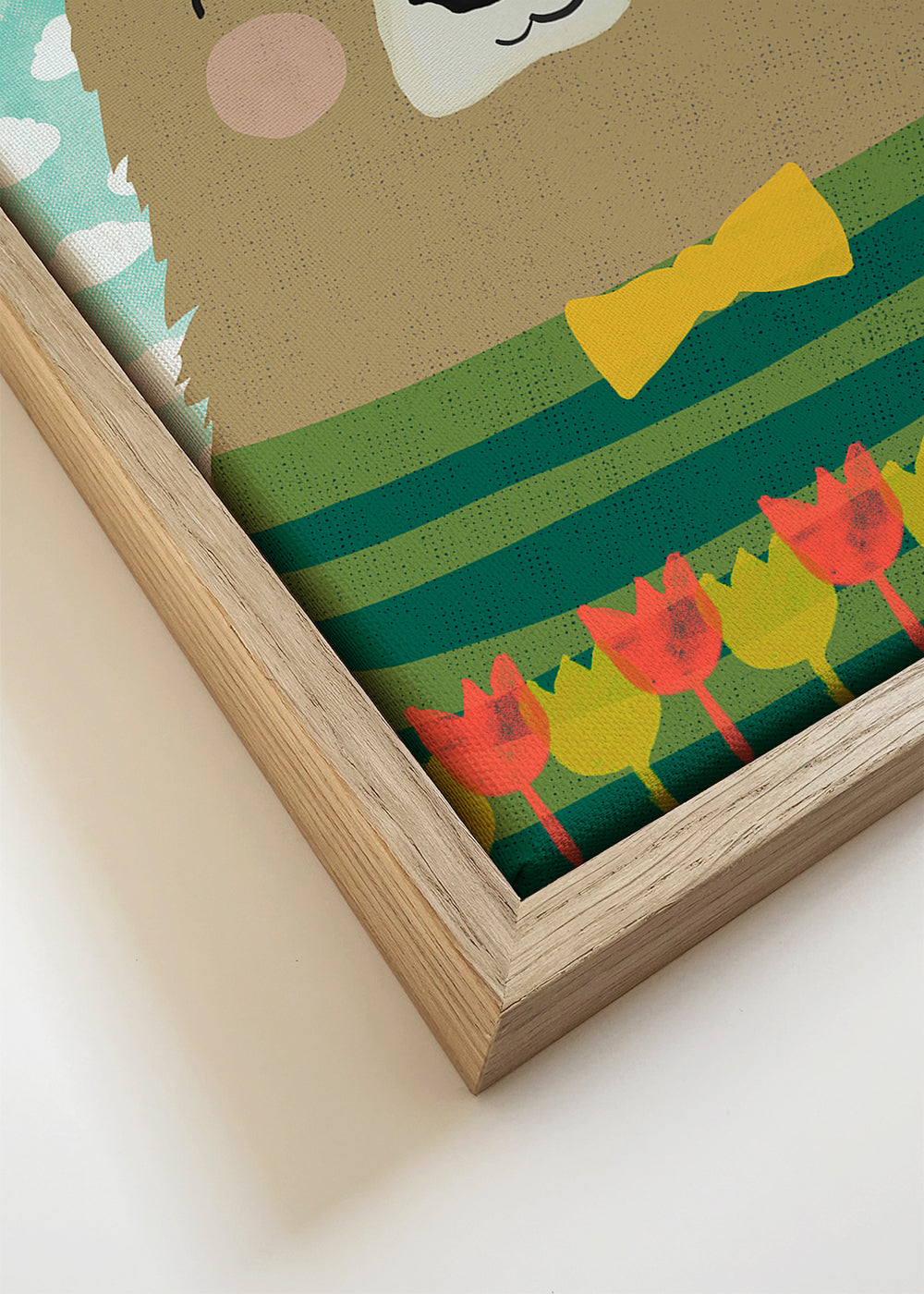 Kinderposter vrolijke beer met tulpen
