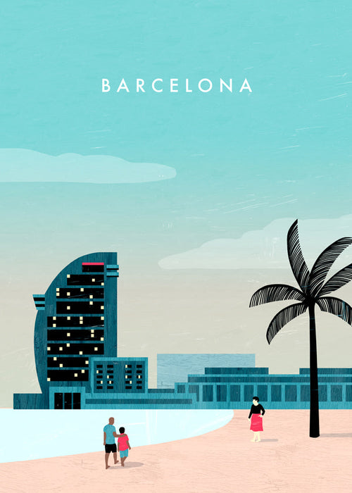 Reisposter Barcelona strandtaferelen