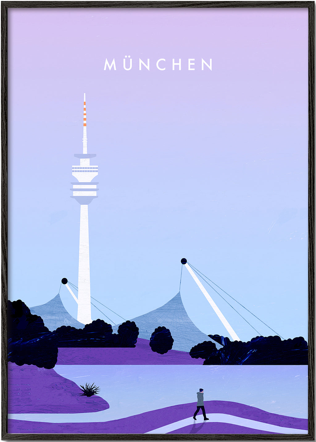 Stadsposter München skyline gestileerd