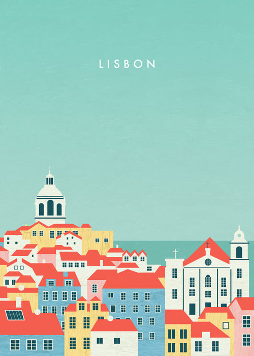 Stedenposter Lissabon geïllustreerde skyline