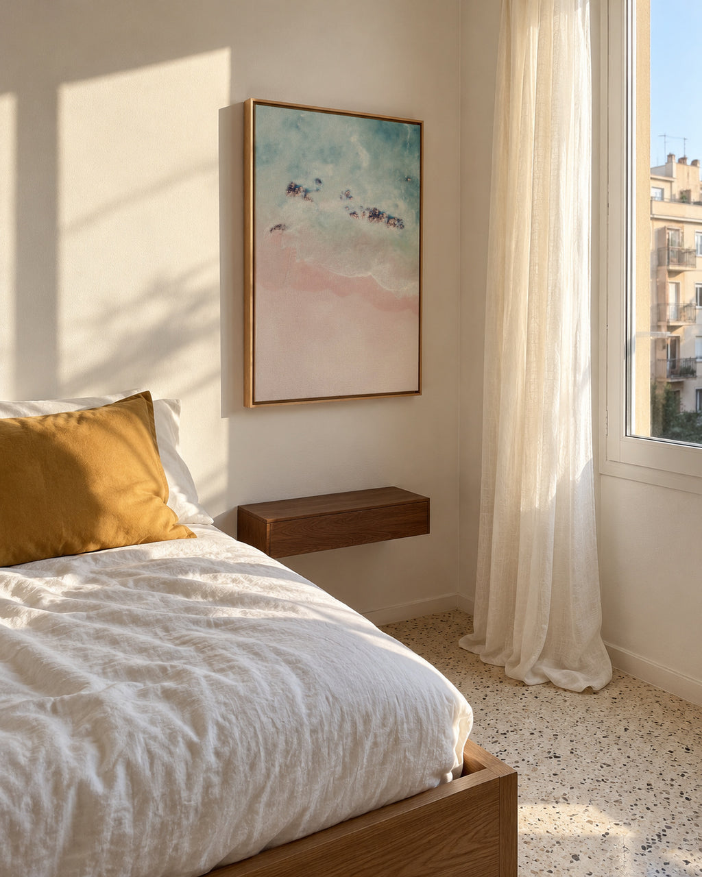 Ocean pink blush - Framed canvas in an interior