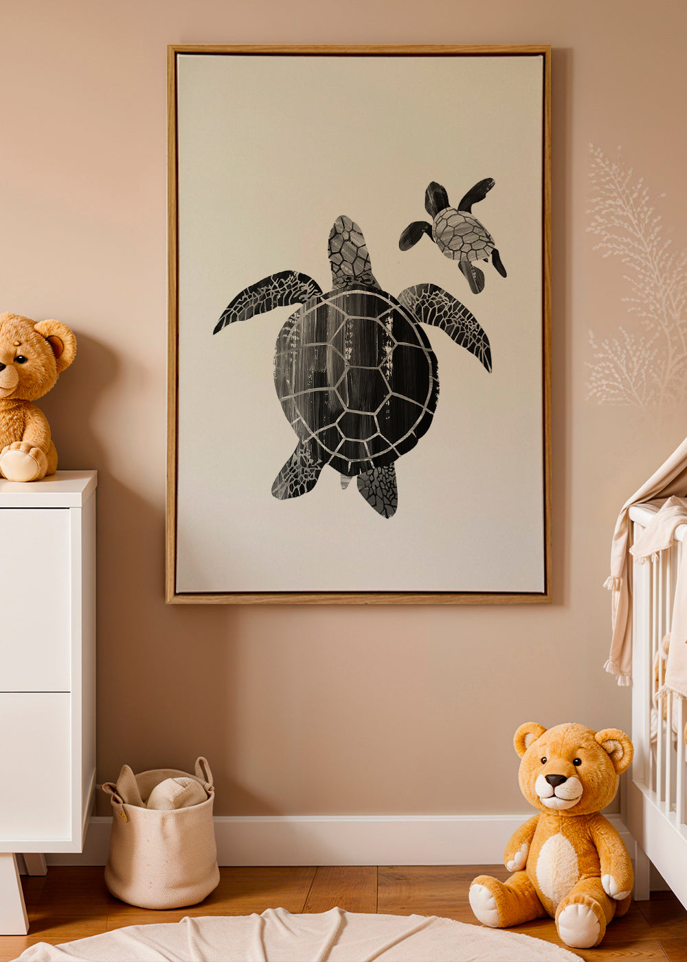Minimalistische schildpad in zwart-wit