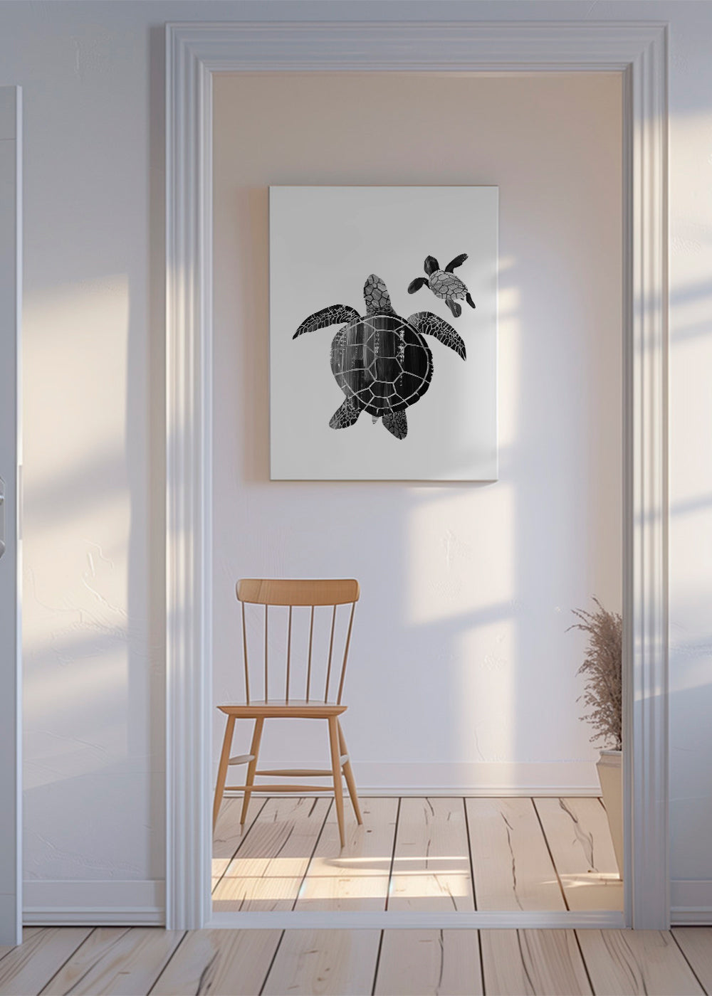 Minimalistische schildpad in zwart-wit