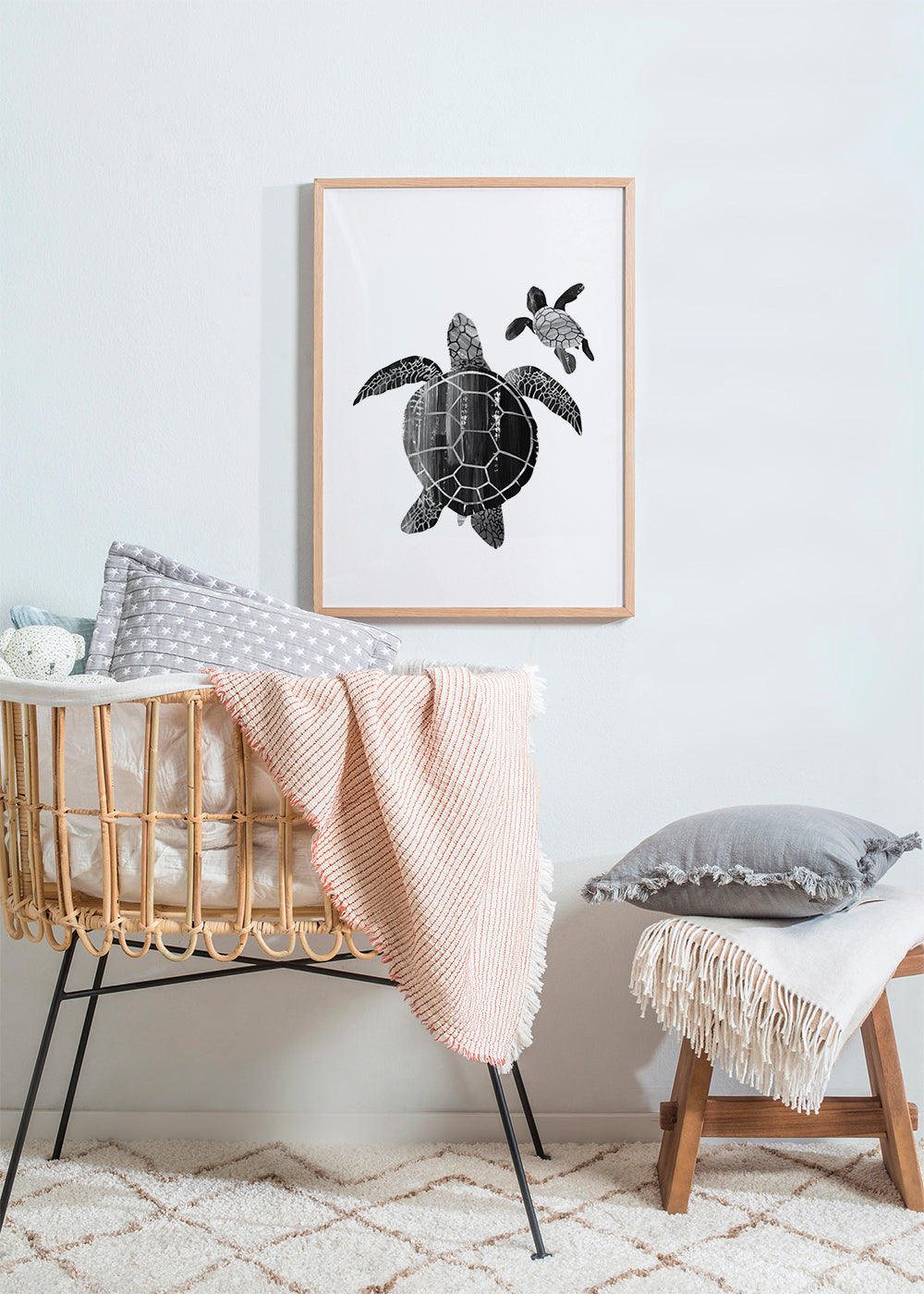 Minimalistische schildpad in zwart-wit