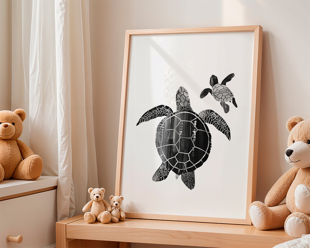 Minimalistische schildpad in zwart-wit
