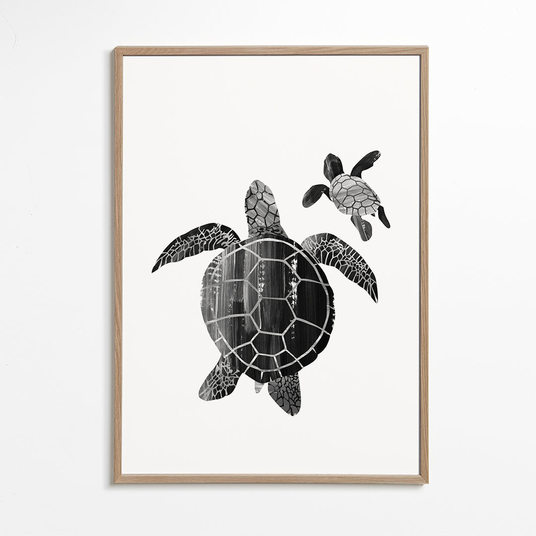 Minimalistische schildpad in zwart-wit