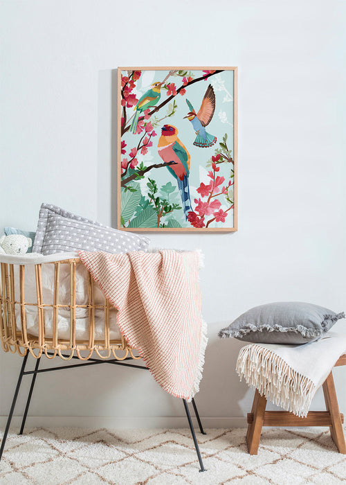 Illustratie vogels en bloemen