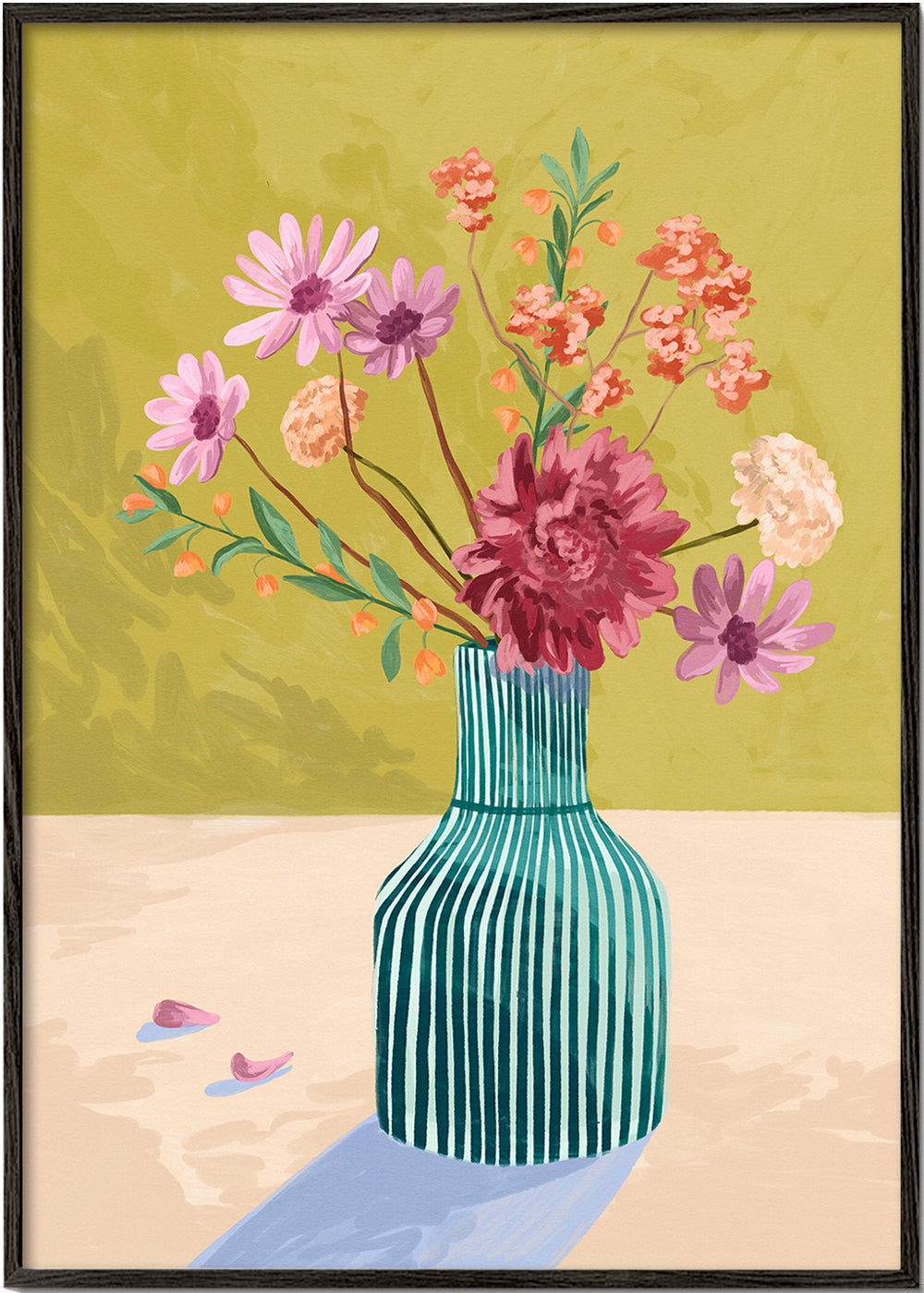 Botanische poster gestreepte vaas met boeket