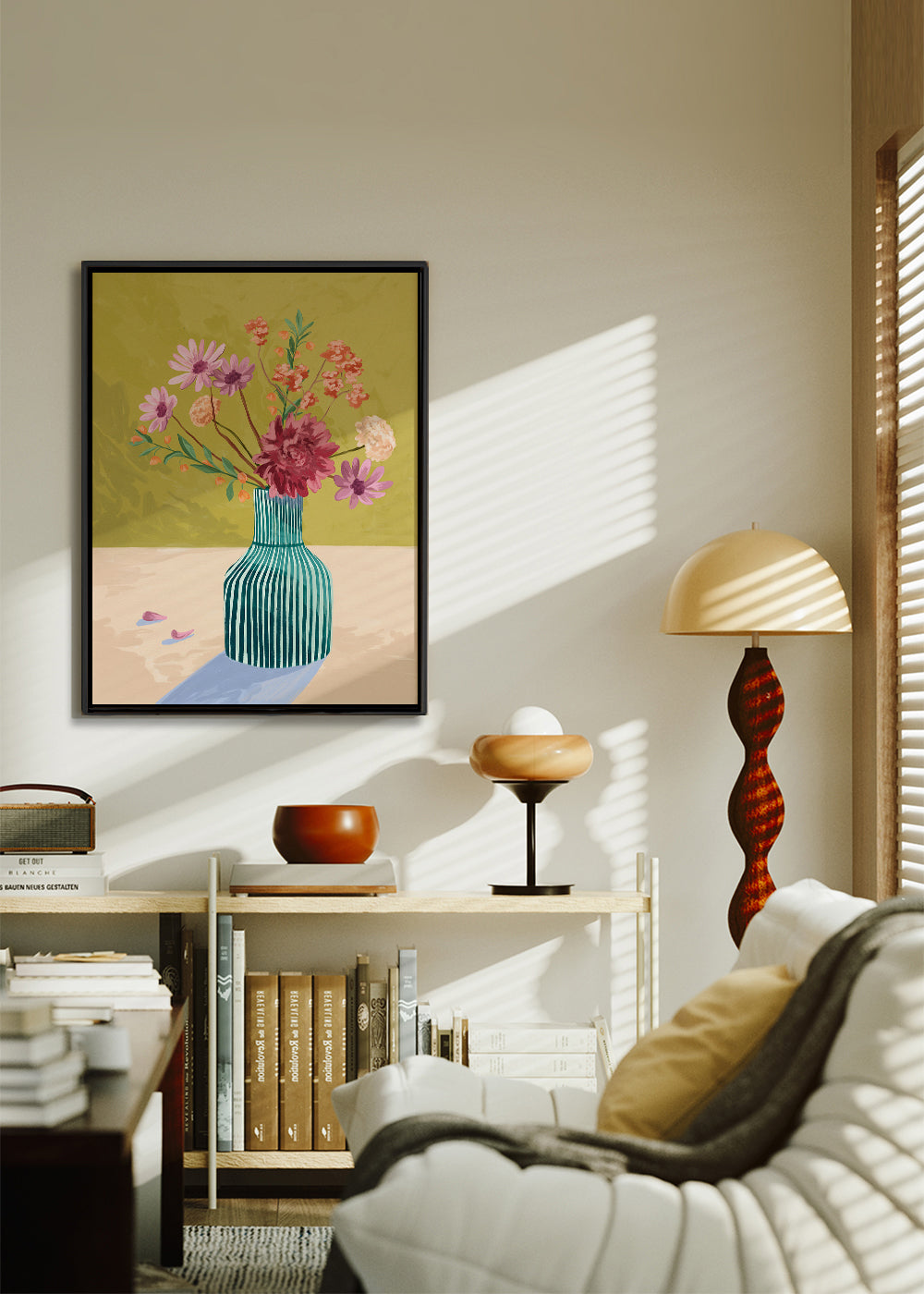Botanische poster gestreepte vaas met boeket
