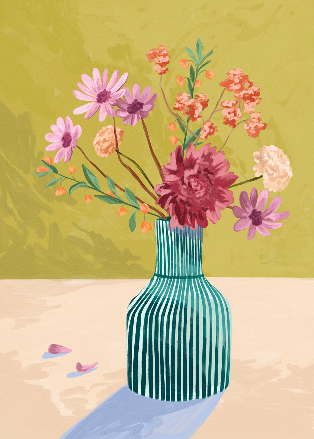 Botanische poster gestreepte vaas met boeket