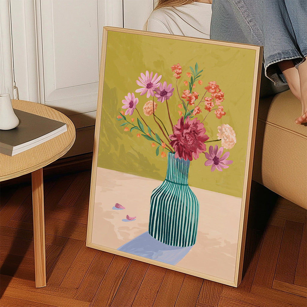 Botanische poster gestreepte vaas met boeket