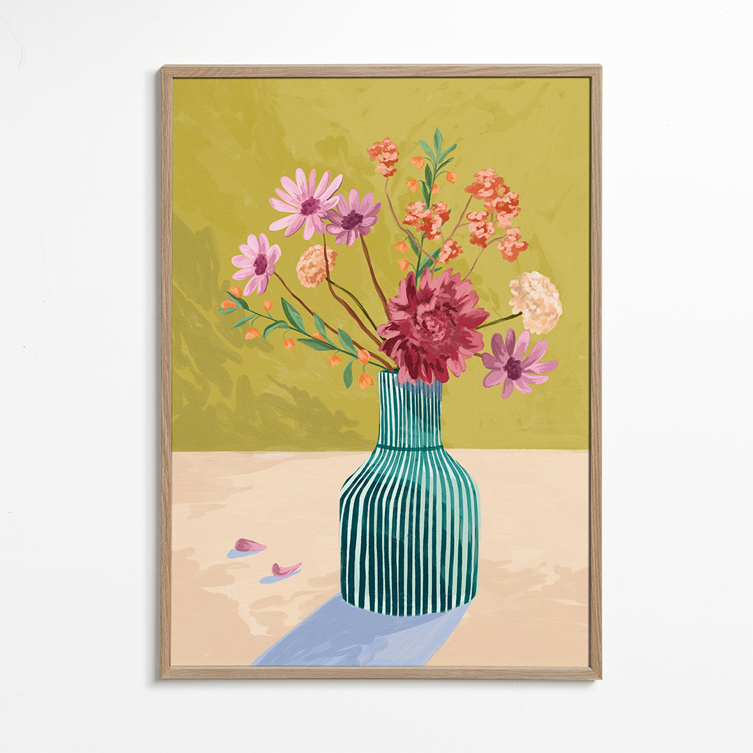 Botanische poster gestreepte vaas met boeket