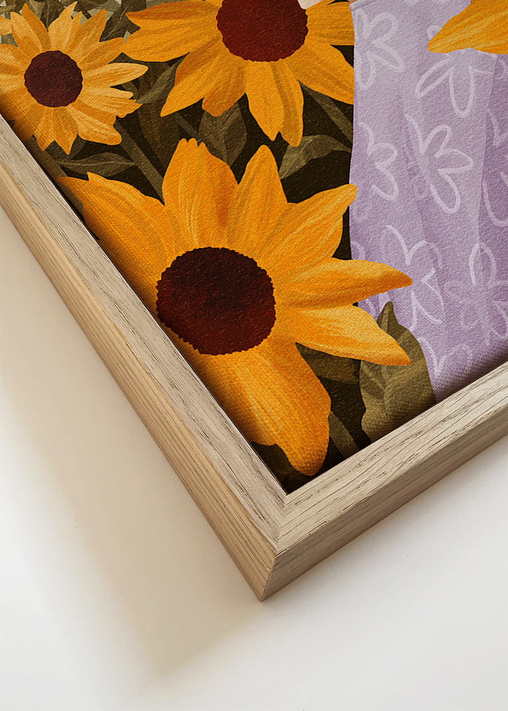 Botanische poster: vrouw tussen zonnebloemen