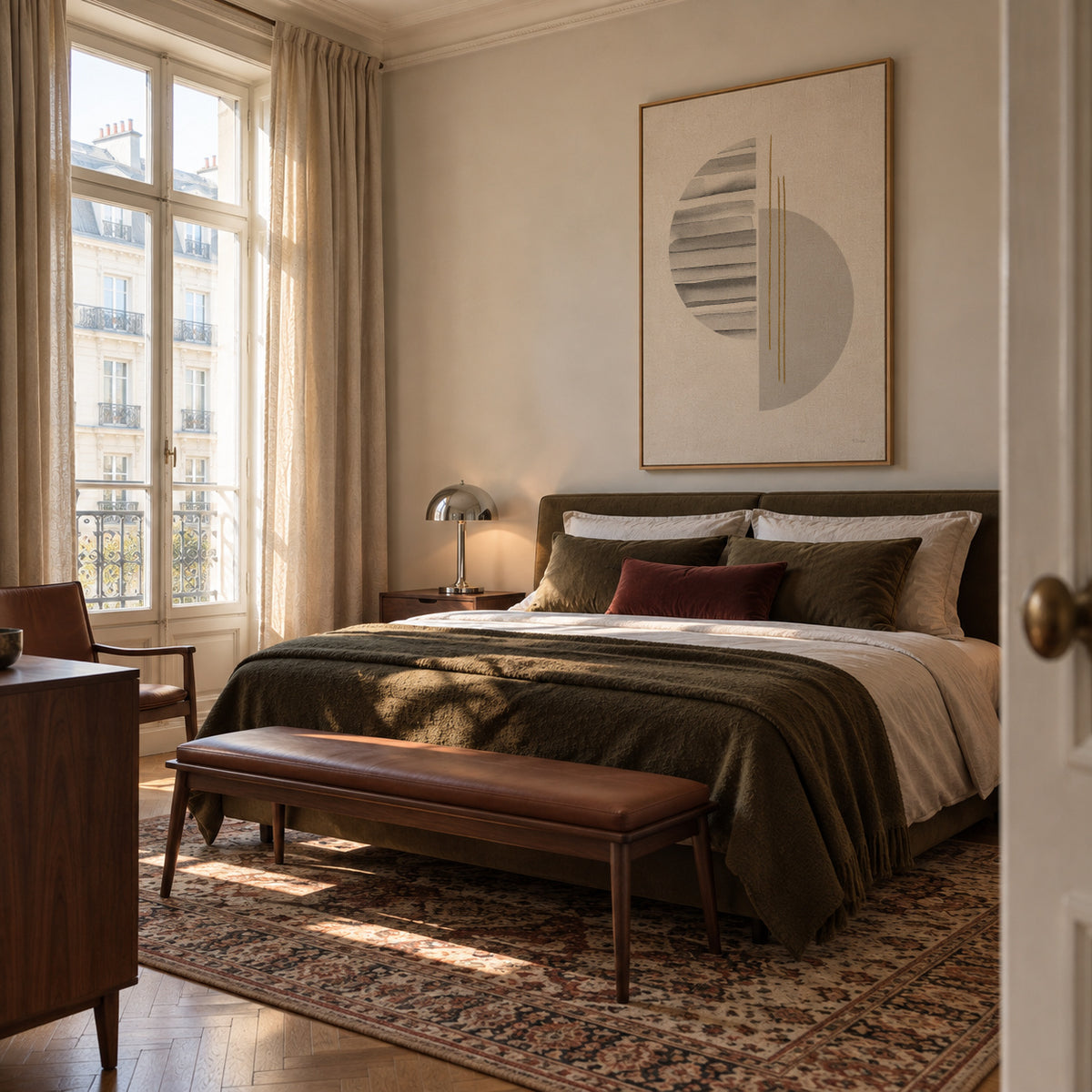 Horizontal lines with gold - Framed canvas in an interior