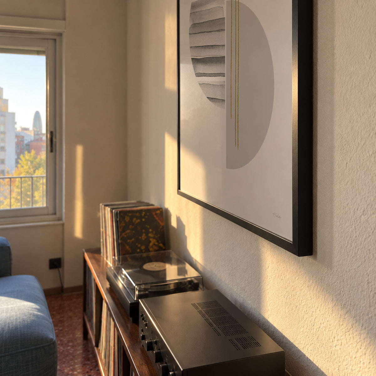 Horizontal lines with gold - Framed poster detail