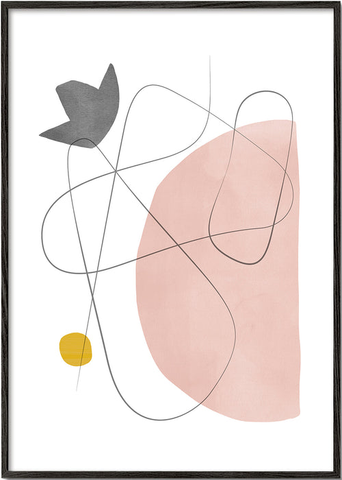 Abstracte kunst met roze vorm en lijnstreek